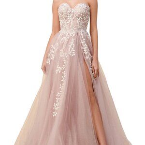Mia Bella Couture Strapless Pink Corset Prom Dress: ANDREA AND LEO A1029 DRESS